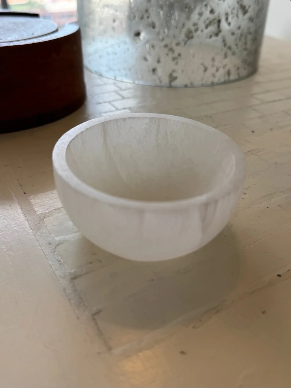 White Crystal Mineral Salt Bowl - Natural Decorative Home Kitchen/ Bath Accent